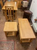 Modern solid oak coffee table, together with a matching occasional table, size of largest L 110cm