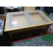 Modern beech effect and glass 'Calligaris' branded coffee table with storage below the top (hinged