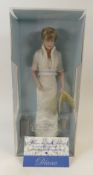 Franklin Mint porcelain portrait doll of Diana, Princess of Wales, complete with tiara, purse and