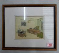 Framed original Punch cartoon print, hand coloured, year of origin 1951- William Scully, overall