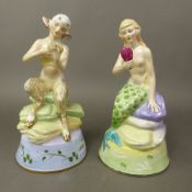 Two Peggy Davies Ceramics/Janus Pottery fantasy figurines, depicting Pan and a Mermaid, height