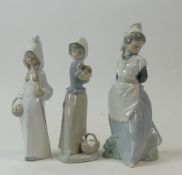 Nao porcelain figurines to include Girl with Puppy, Girl Holding Flowers, together with Lladró