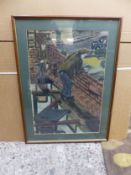 Group of 5 glazed and framed mid-century oil paintings in the manner of Harry Smith and Arthur