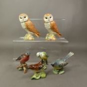 Beswick birds to include two Barn Owls, Blue Tit 992, Wren 993 (chip to beak and tail) Grey