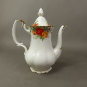 Royal Albert coffee pot of small proportions in the Pacific Rose pattern, height 19cm.