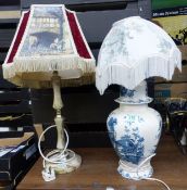 Mason's Ironstone ceramic Fruit Basket pattern table lamp, together with marble and plastic table