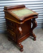 Mahogany Davenport, hinged sloped top with tooled leather writing surface, the interior with