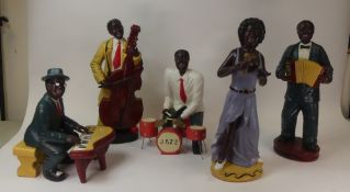 The Jazz Band, resin collectible figurines to include singer, bassist, piano player, accordion