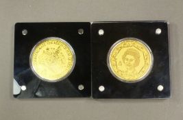 Two 24ct gold 1/200oz proof coin, Queen Elizabeth II Silver Jubilee and Platinum Jubilee, both in