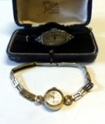 Two ladies watches, an Accurist mechanical watch in 9ct gold case (steel back) on a 9ct chain,