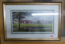 Framed print 'Sunday Cricket' by Terry Harrison, signed in pencil lower right, overall size 60cm x