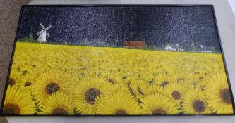 Large acrylic on canvas titled 'The Golden Field' by Blackpool artist Leslie Taylor, size 116cm x