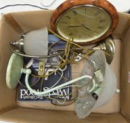 Two Table lamps with metal effect bases with glass shades (not checked) together with an oval