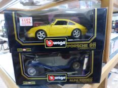 Two boxed Burago 1/18 Diamonds series cars, Alfa Romeo 2300 Spider 1932 and a Porsche 911 Carrera