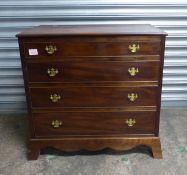 Small mahogany chest of drawers, graduated drawers raised on a skirt base, H 68cm x D 44cm x H