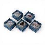 5 x sterling silver gem set rings, various stones & sizes, all in nice new display boxes, ideal