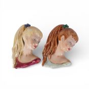 Two Porcelain Lady Head Wall Pockets in different colourways made in Italy (slight damage on the