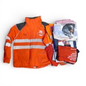 A collection of Royal Mail uniform to include high-visibility out-door jacket, t-shirt, high-