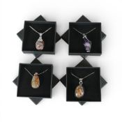 4 x large & heavy sterling silver set gem stone pendants with sterling silver chains. Various