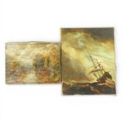 Maritime study, 20cm x 25cm and another with lakeside and tree scene, 20cm x 15cm. (2)