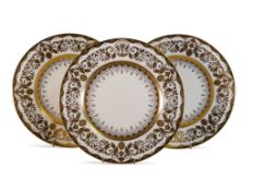 De Lamerie Fine Bone China, heavily gilt plates on white ground. Made in England (3)