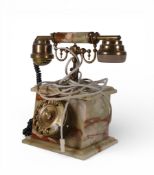 Italian Telart Viareggio Art Deco design rotary Telephone in green onyx (unchecked). H:-25cm