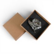 Large & heavy vintage sterling silver brooch set marcasite & faux pearl, 40g, 60 mm wide appx.