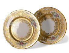De Lamerie Fine Bone China, a pair of heavily gilt plates designed for the Valiyev Family. Made in