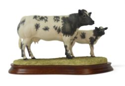Border Fine Arts Belgian Blue Cow & Calf, model no.B0590 by Ray Ayres, limited edition no.220 of
