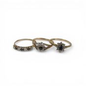 Three 9ct gold rings each set with dark blue & white stones, sizes M & N 3.8g. (3)