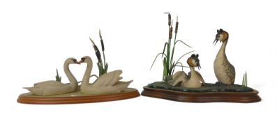 Border Fine Arts Courting Grebes, model no.WW3 by Ray Ayres, together with Mute Swans, model no.