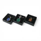 3 x very large & heavy sterling silver set gem stone pendants with sterling silver chains. Various