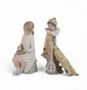 Nao by Lladro figures to include Pierrot 1054 and Girl with Chalk board 117. (H: 21cm) (2)