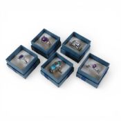 5 x sterling silver gem set rings, various stones & sizes, all in nice new display boxes, ideal