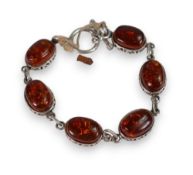 Silver Amber set bracelet, 17.4g.