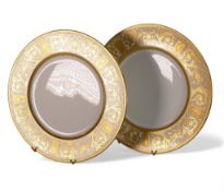 De Lamerie Fine Bone China, heavily gilt plates on white ground. Made in England (2)