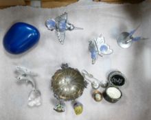 Crystocraft silver-plated swan, butterfly and hummingbird ornaments embellished with blue