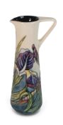 Moorcroft Collectors Club Jug, 'Iris' pattern on blue/cream ground,1996 designer Rachel Bishop, (