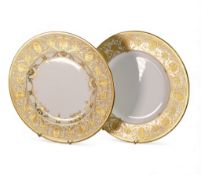 De Lamerie Fine Bone China, heavily gilt plates with cream banding. Made in England (2)