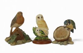 Border Fine Arts Barn Owl & Young, model no.A0405 by Russell Willis, Robin on flower pot, model no.