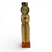 Antique Folk Art hand painted Religious figure of woman holding a chalice, h.27cm.