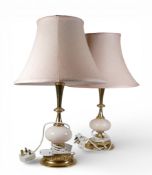 Two brass & alabaster Table Lamps complete with pink shades. H:-48cm including shade(unchecked)(2)