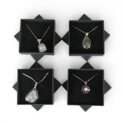 4 x large & heavy sterling silver set gem stone pendants with sterling silver chains. Various