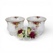 Royal Albert 'Old Country Roses' to include:- two footed Planters together with a large basket Posy.