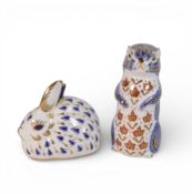 Royal Derby Paperweights to include:- Rabbit with ceramic stopper together with Imari chipmunk