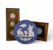 Wedgwood Portland blue Plaque depicting a neoclassical scene (seconds) together with framed and