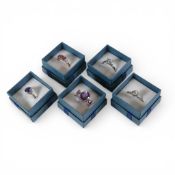 5 x sterling silver gem set rings, various stones & sizes, all in nice new display boxes, ideal