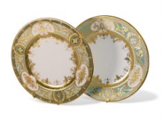 De Lamerie Fine Bone China, heavily gilt plates with decorative banding. Made in England (2)