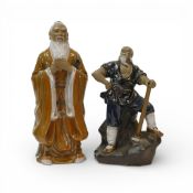 Chinese Shiwan Mudmen figures depicting the God of Longevity, Shouxing or a wise man and a man