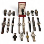 A collection of various watches including Swatch, Seiko, Rado, Swiss Army, most requiring attention.